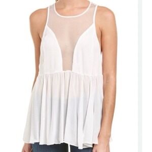 Intimately Free People White Mesh Illusion Babydoll Tank Top Size Med Fairycore